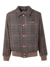 Les Deux Houndstooth Varsity Jacket Collared Ribbed Hem In Brown