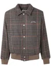 Les Deux Houndstooth Wool Bomber Jacket In Brown