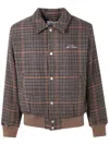 Les Deux Houndstooth Varsity Jacket Collared Ribbed Hem In Brown
