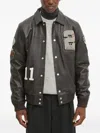 Les Deux Varsity Number-patch Leather Jacket In Gray