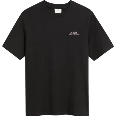 Les Deux Wild Flower Embroidered Organic Cotton T-shirt In Black