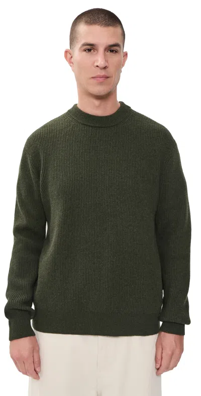 Les Deux Wool Rib Roundneck Knit Sweater Rosin Green