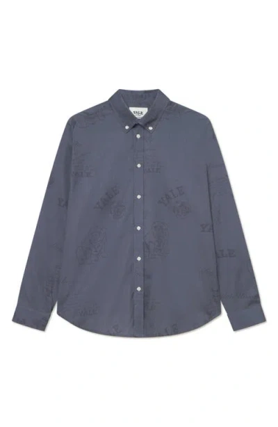 Les Deux Yale Satin Jacquard Button-down Shirt In Black Blue