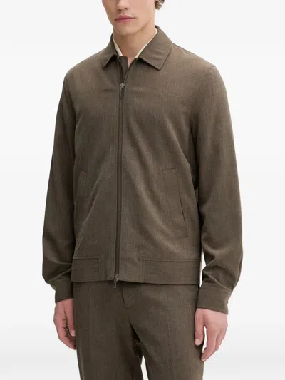 Les Deux Zip-up Shirt Collar Jacket In Brown