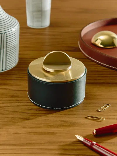 Les Few Julie Leather And Brass Large Low Box  Abask Luxury Gift In Black