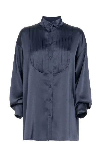 Les Filles D'eva Navy Silk Blouse In Blue
