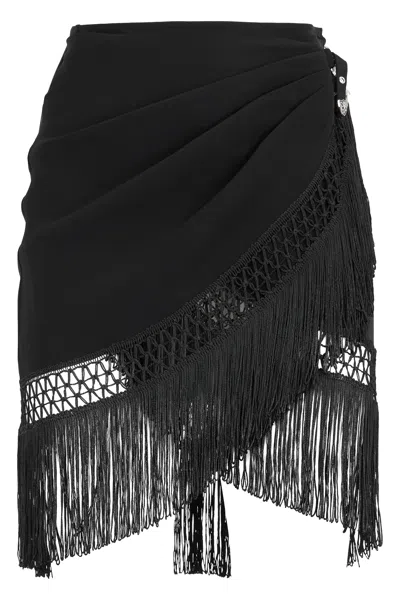 Les Filles D'eva Asymmetric Mini Skirt With Fringed Hem In Black