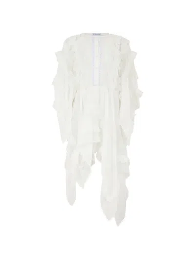 Les Filles D'eva Asymmetric Ruffled Dress In White