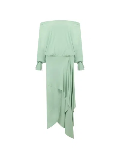 Les Filles D'eva Asymmetrical Draped Maxi Dress In Green