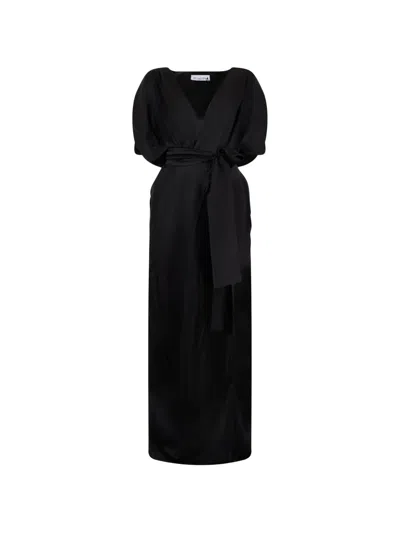 Les Filles D'eva Belted Puffed-sleeve Maxi Dress In Black