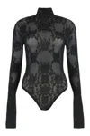 Les Filles D'eva Flower-lace Turtleneck Bodysuit In Black