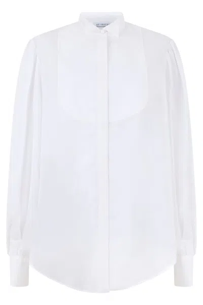 Les Filles D'eva Elegant Long-sleeve Cotton Blouse With Button Cuffs In White