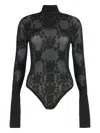 Les Filles D'eva Flower-lace Turtleneck Bodysuit In Black