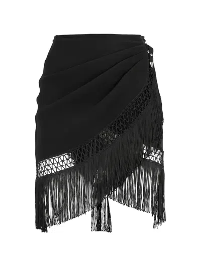 Les Filles D'eva Fringe-detail Wrap Skirt In Black