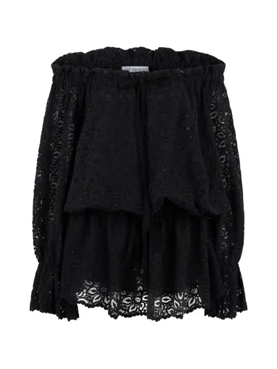 Les Filles D'eva Lace-detail Cotton Blouse In Black
