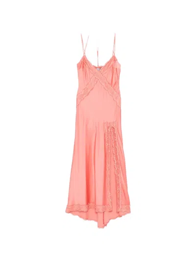 Les Filles D'eva Lace-trim Side-slit Maxi Dress In Pink
