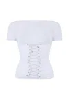 Les Filles D'eva Lace-up Ruched T-shirt In White
