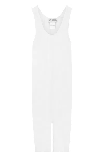 Les Filles D'eva Lightweight Breathable Wide-strap Overalls Long Jumpsuit In White