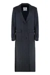 Les Filles D'eva Long Coat In Chalk Stripe Pattern In Blue