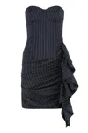 Les Filles D'eva Pinstripes Ruffled Mini Dress In Black