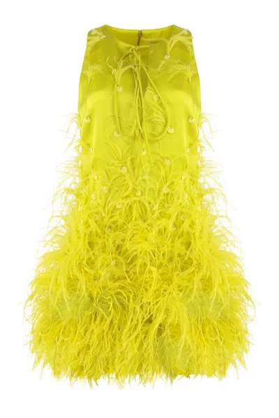 Les Filles D'eva Mini Dress With Sequins And Feathers In Yellow