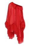 Les Filles D'eva Oversized Silk Shirt With Ruffles In Red