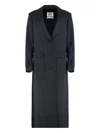 Les Filles D'eva Long Coat In Chalk Stripe Pattern In Blue
