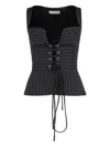 Les Filles D'eva Pinstripe Lace-up Top In Black