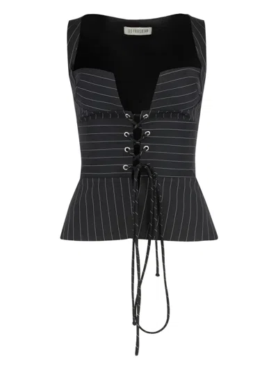 Les Filles D'eva Pinstripe Lace-up Top In Black