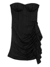 Les Filles D'eva Pinstriped Ruffled Asymmetric Cocktail Dress In Black