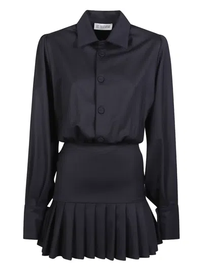 Les Filles D'eva Pleated Shirt Mini Dress In Blue
