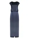 Les Filles D'eva Rear-slit Satin Dress In Blue