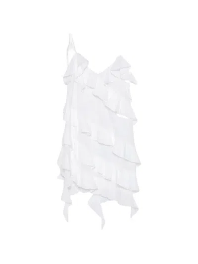 Les Filles D'eva Ruffled Cold-shoulder Mini Dress In White