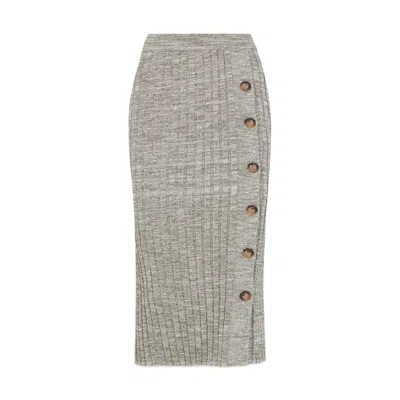 Les Friday Women's Grey Kelso Ribbed Knit Pencil Skirt With Decorative Buttons