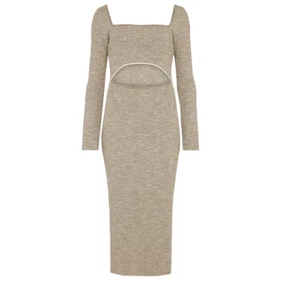 Les Friday Women's Grey Malibu Ribbed Knit Cutout Midi Dress