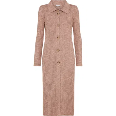 Les Friday Women's Rose Gold Kelso Ribbed Knit Long Shirtdress