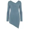 Les Friday Women's Sidney Blue Ribbed Knit Off Shoulder Asymmetric Mini Dress In Blue