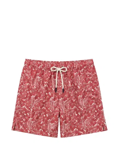 Les Héritiers Captain Floral-print Drawstring Swim Shorts In Red