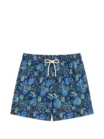 Les Héritiers Captain Floral-print Swim Shorts In Black