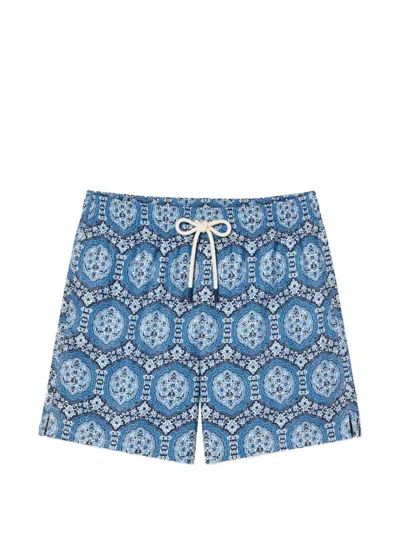 Les Héritiers Captain Patterned Drawstring Swim Shorts In Blue