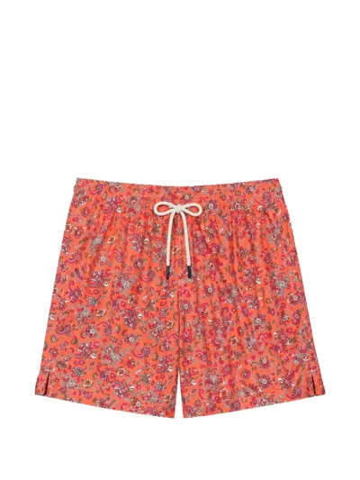 Les Héritiers Captain Sea Floral-print Swim Shorts In Orange