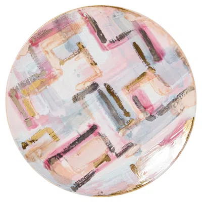 Pre-owned Les Héritiers Large Gilded Enameled Ceramic Plate Centerpiece, 1990 In Sand