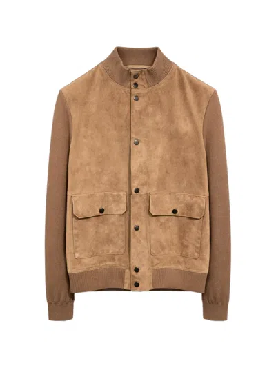 Les Héritiers Panelled Suede Jacket In Brown