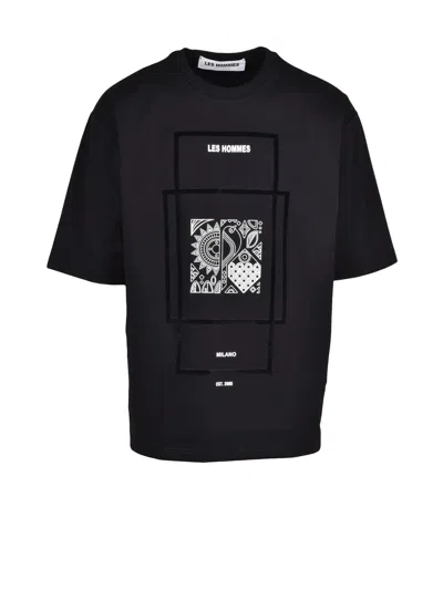 Les Hommes Black Modern Graphic Cotton-blend T-shirt