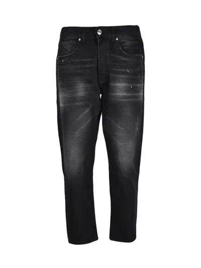 Les Hommes Classic Black Jeans With Slightly Tapered Leg And Distressed Finish