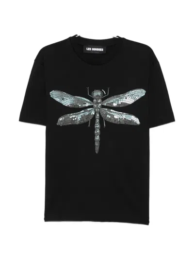 Les Hommes Dragonfly-print T-shirt In Black