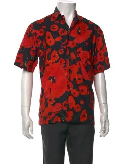Pre-owned Les Hommes Floral Print Short Sleeve Shirt In Orange