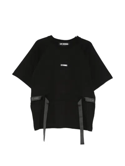 Les Hommes Logo-embroidered T-shirt In Black