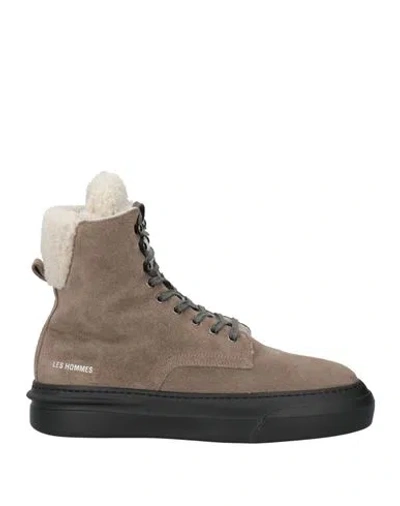 Les Hommes Man Ankle Boots Taupe Size 6 Leather In Brown