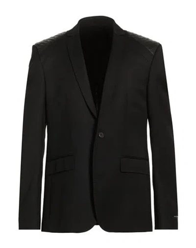 Les Hommes Man Blazer Black Size 44 Virgin Wool, Lambskin